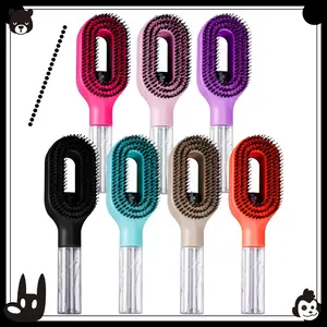 Multifunctional Spray Detangling Hair Brush, Hollow Out Bristles with Refillable Water Mist Sprayer Transparent Handle Comb for Wet Dry Styling Daily Hair Care Travel Accessory