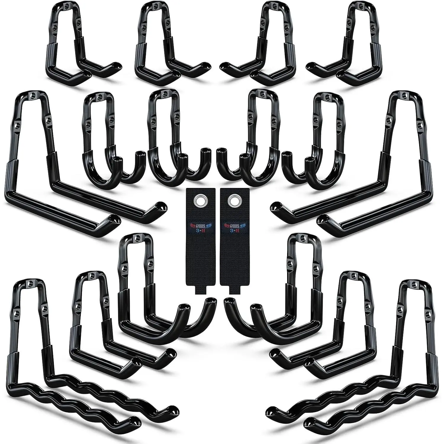Super Heavy Duty Garage Wall Hooks 18 Pack, - Construction Garage Wall Hooks, Garage Hanger & Organizer Wall Mount for Ladders, Bikes, Chairs, WeedEaters, Shovels, Garden Tools (Black)