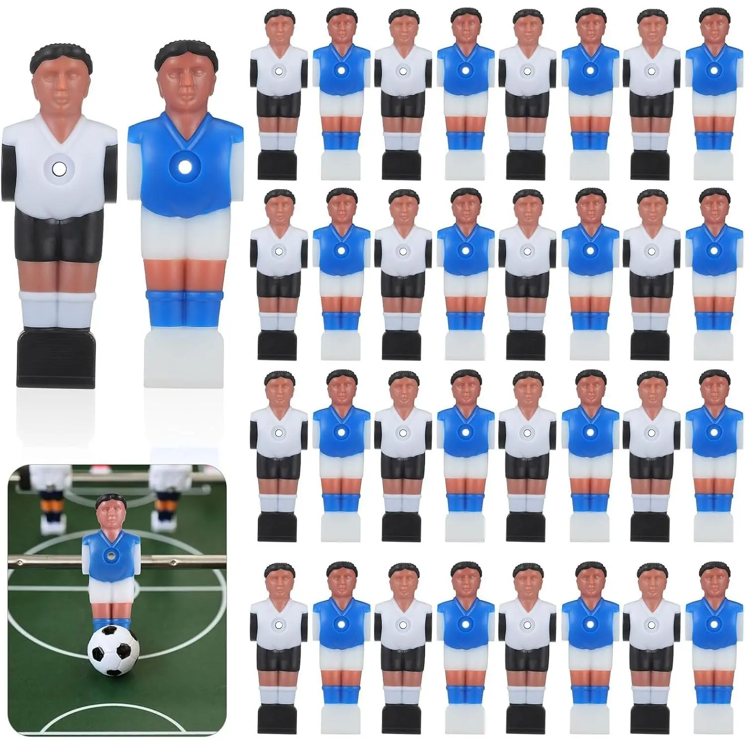 24 Pcs Foosball Table Replacement Players for Standard Rods, Durable ABS Soccer Athletes for Foosball Games, Table Football Replacement Parts, Ideal Gift for Kids Adults, Blue & Black