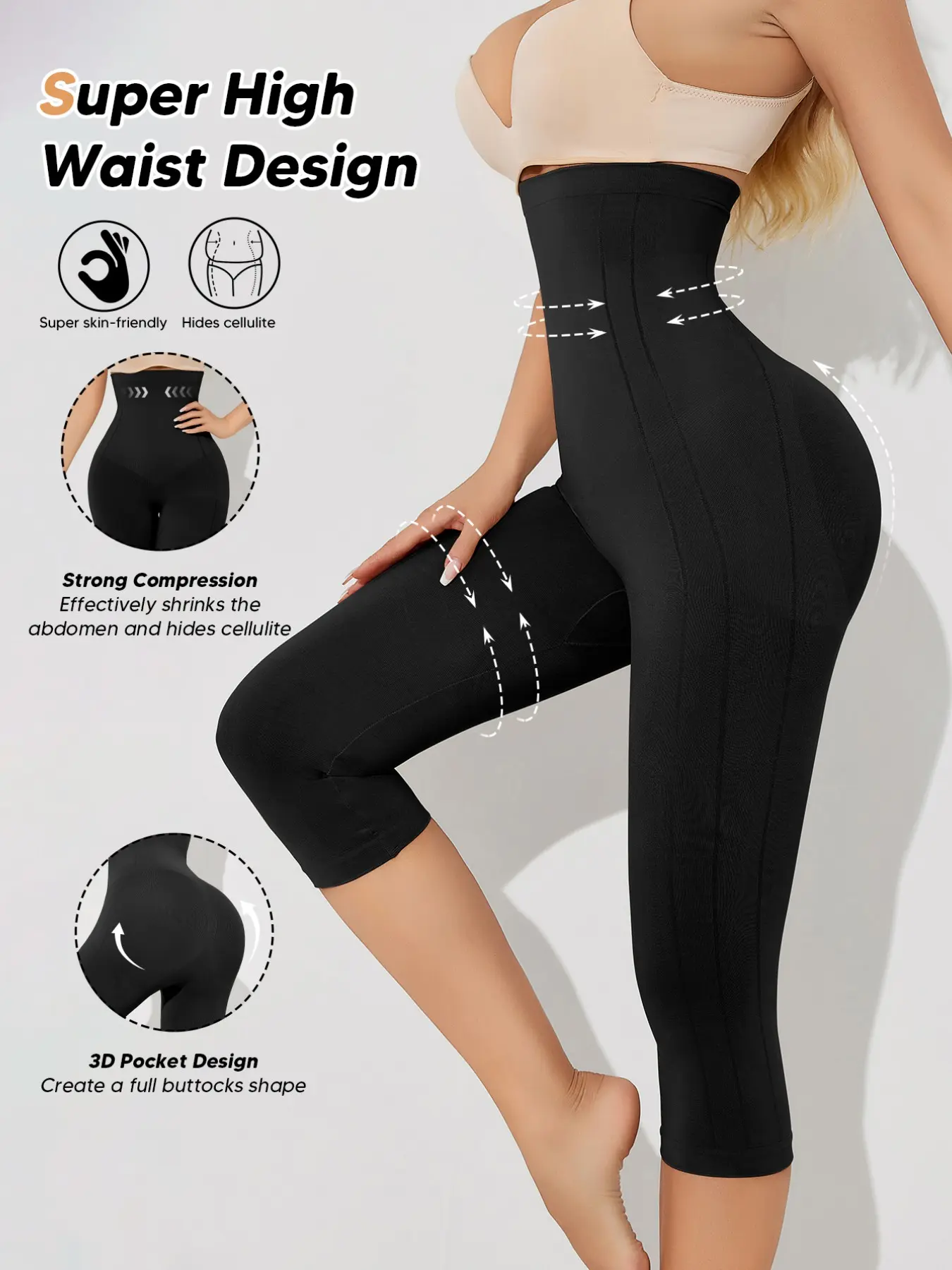 Women's Seamless High-Waist Shaping Capri Pants, Tummy Control Butt Lifting Non-Slip Design, Fashionable Simple Bodycon Capris for Daily Wear and Fitness
