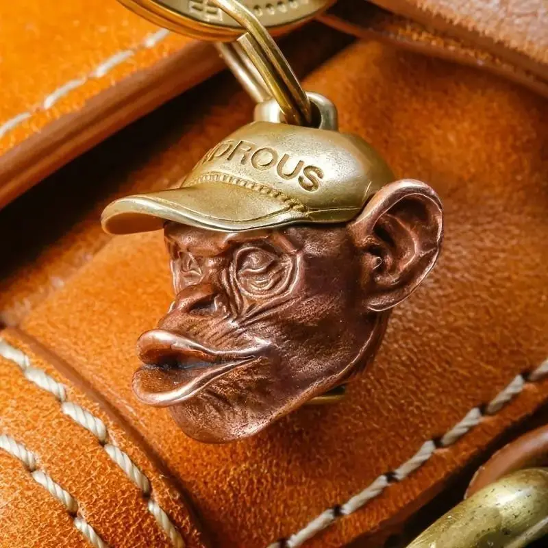 Gorilla Pendant Copper Vintage Metal Keychain, Monkey Animal Bag Charm, Couple Fun Gift Necklace, Retro Style Accessory