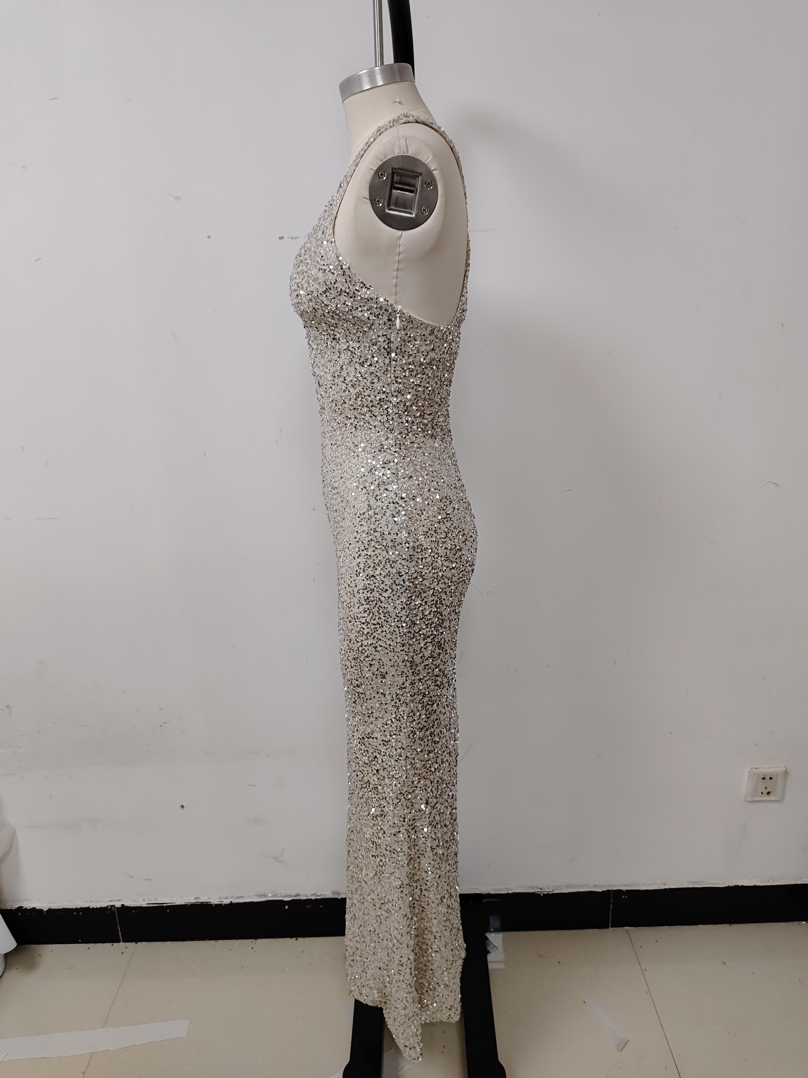 Long Dresses Women Elegant Shinny Sequins Midi Dress Female Sleeveless Backless Long Vestidos Lady Party Club Evening Robes