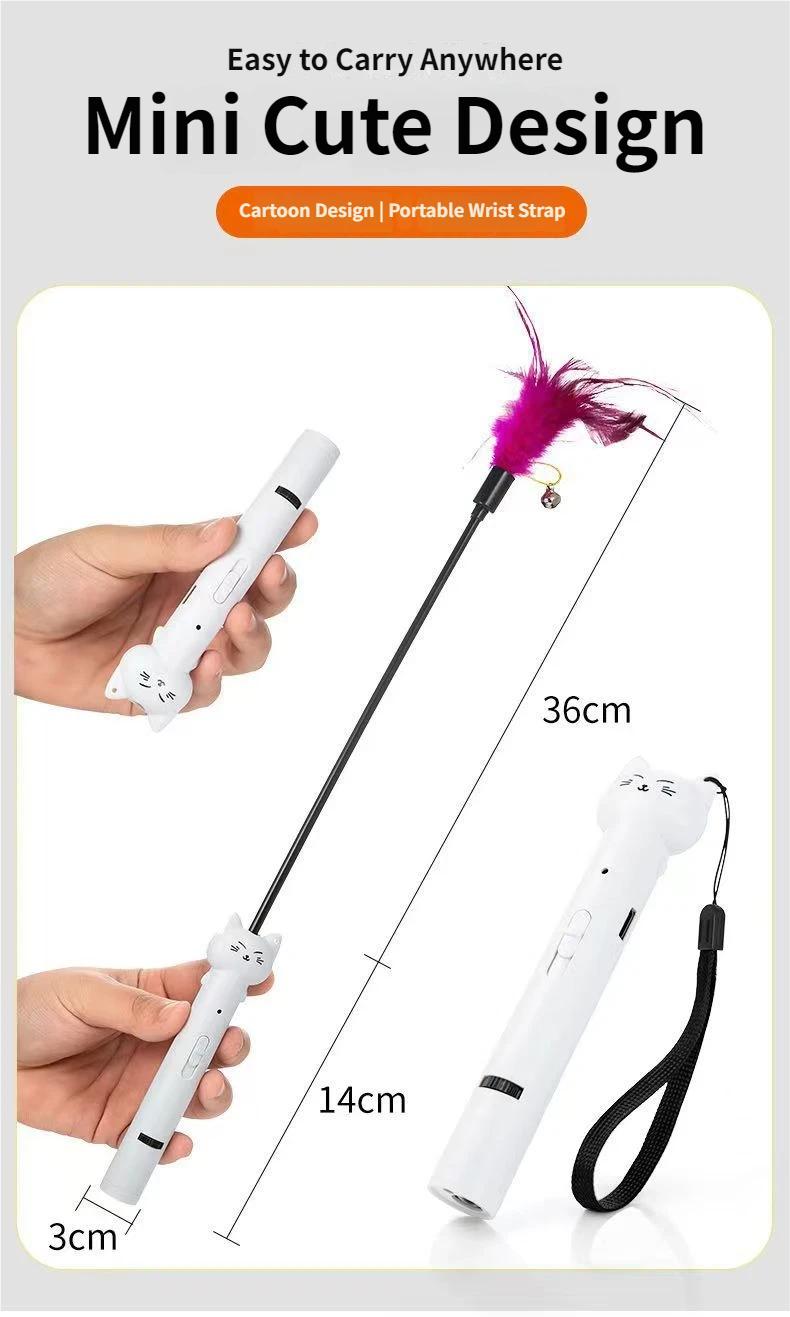 Multi-Function Cat Teaser Wand With Laser & Feather, Rechargeable Interactive Cat Toy With 5 Laser Patterns, Detachable Feather With Bell, Type-C Charging Wand For Indoor Cats, Daily Enrichment Play For Kittens & Adult Cats