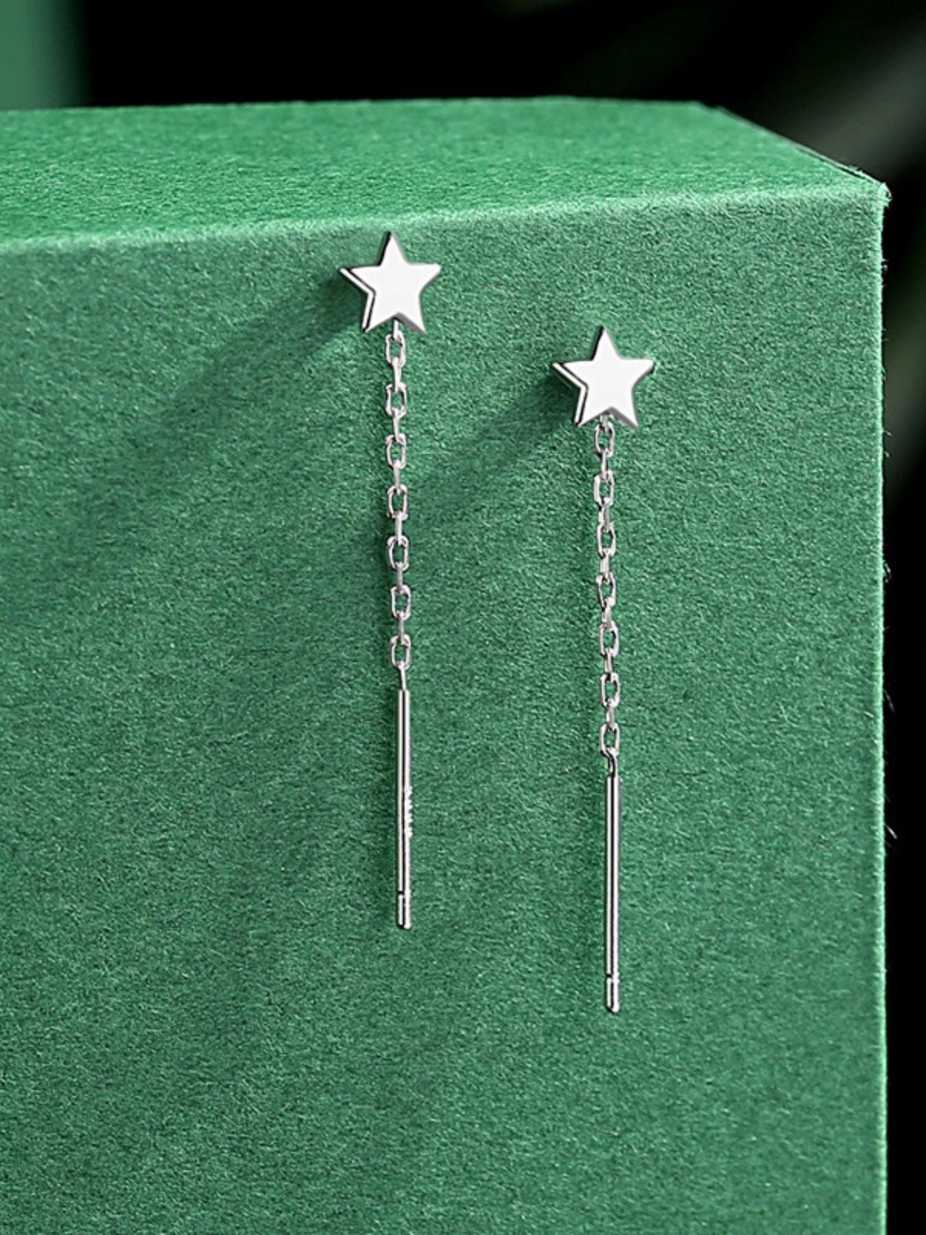 999 Sterling Silver Cute Star Design Chain Earrings, Fashionable Dangle Earrings for Women & Girls, Trendy All-match & Exquisite Jewelry for Birthday Gift