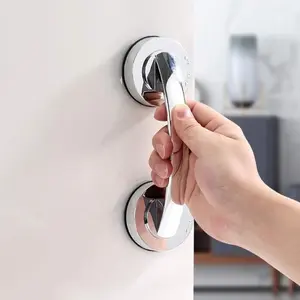Powerful Suction Cup Glass Mirror Door Handle, Refrigerator Drawer Bathroom Suction Cup Wall Handrail, Bathtub Shower Handle Kitchen Drawer Cabinet Handle (Silver Large)