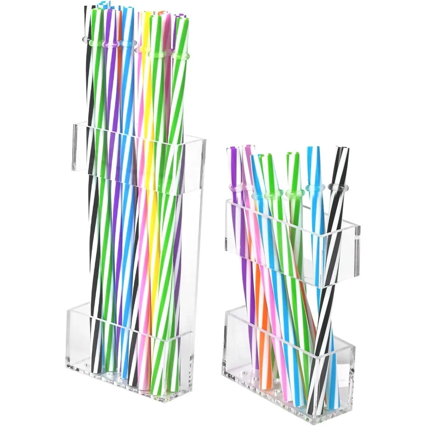 2 Pack Acrylic Straw Holder for Cabinet Doors, Reusable Straw Organizer with Ultra-Sticky Adhesive, Space-Saving Kitchen Storage for Short & Long Straws (Transparent)