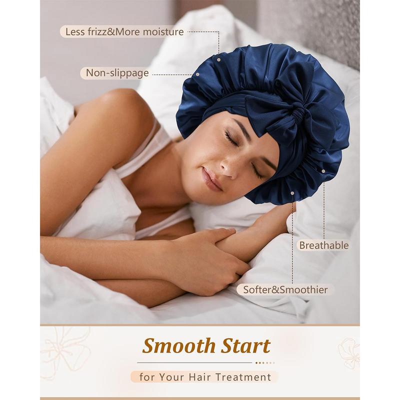 AWAYTR Satin Bonnet for Sleeping Women Silk Feeling Sleep Bonnet for Curly Hair Wrap with Elastic Tie Band Night Cap Light Purple