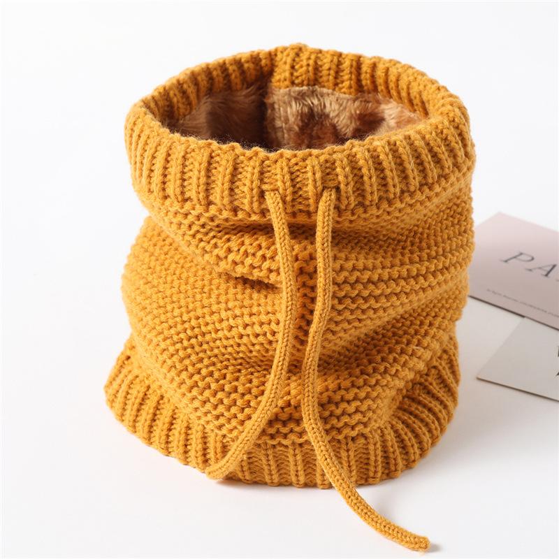 New Knitted Scarf Women's Solid Color Velvet Scarf Cover Winter Turtleneck Decorative Versatile Drawstring Plain Pattern