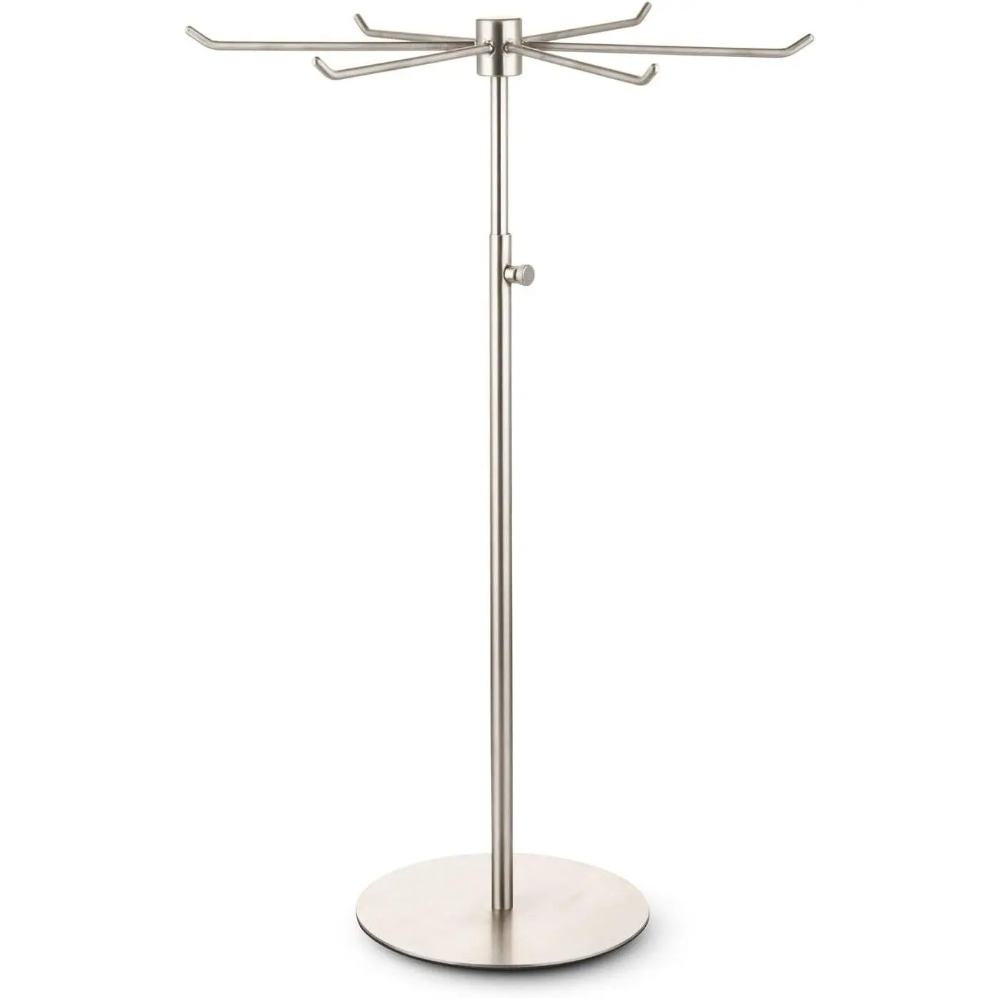 Rotating Keychain Display Stand - Height-adjustable Brushed Silver Metal Jewelry Organizer - Long Necklace Display Stand with 6 Hook - Scratch-resistant Display Racks for Craft Shows