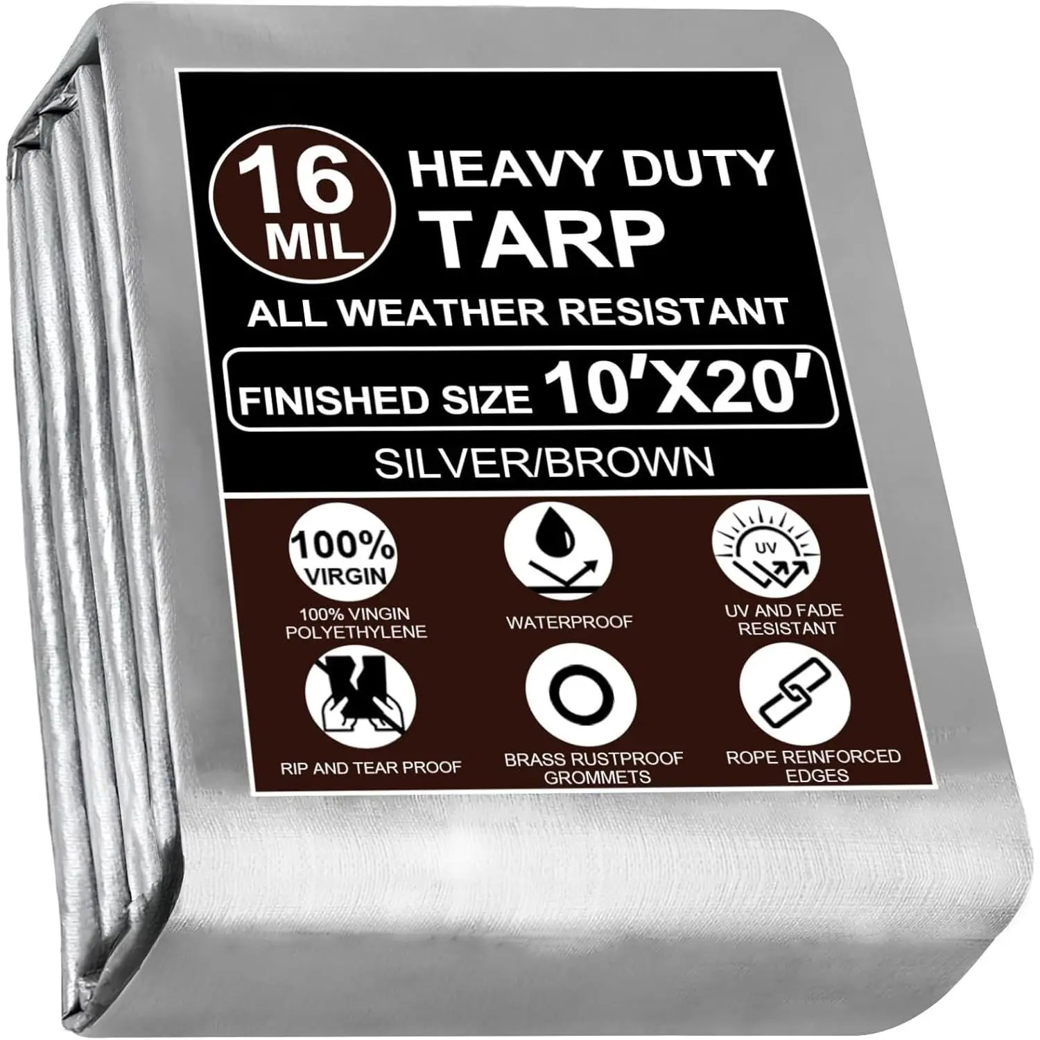 Tarp  10x20 Ft Heavy Duty Tarp Thicker 16 Mil Large Tarps with Brass Grommets and Reinforced Edges, UV&Fade Resistant  Resistant Plastic Tarp for Outdoor Camping Roof Pool Tent