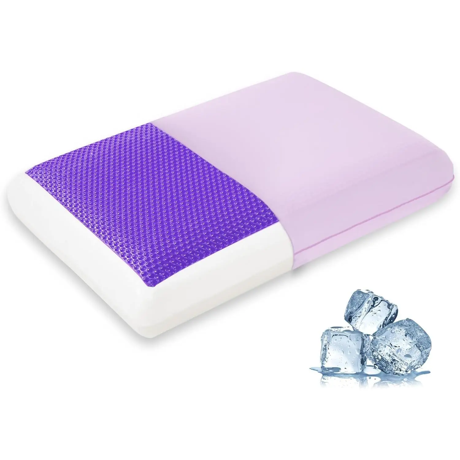 Cooling Pillow for Sleeping, Gel Memory Foam Pillow with Reversible Cover, Neck Support for Side, Back and Stomach Sleepers, Removable & Machine Washable Cover, Bed Pillows for Hot Sleepers, Purple