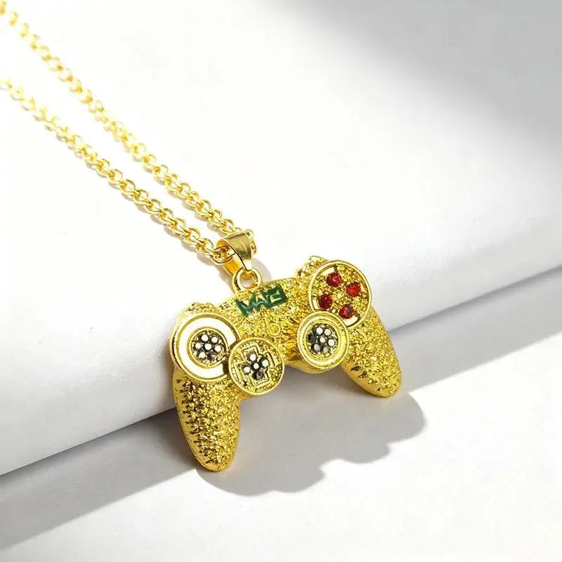 Hip Hop Game Controller Metal Pendant Necklace with Alloy Diamond - Gold, Silver, Black Colors - Gift for Hip Hop Fans & Gamers