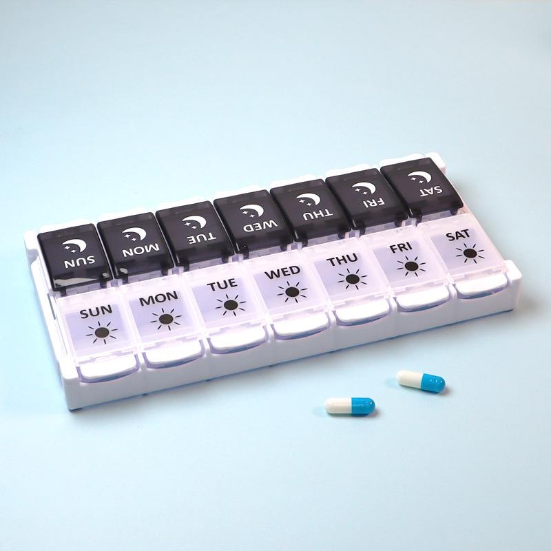 Rainbow Pill Dispensing Box 14-Compartment Press-Open 7-Day Colorful Pill Box Double Row Pop-Up Storage Easy Quick-Load Pill Box Household Portable Medicine Storage Box Dopamine Pill Boxes Large -Capacity Pill Dispensing Box Home