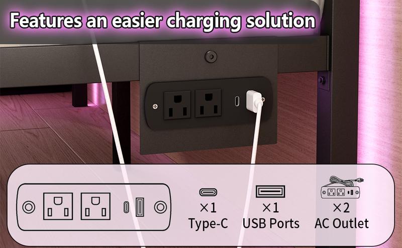 Full Size Bed Frame with Headboard,Heavy Duty LED Bed Frame with USB Charging Station,Mattress Foundation-Under Bed Storage, No Box Spring Needed, Noise Free,Brown