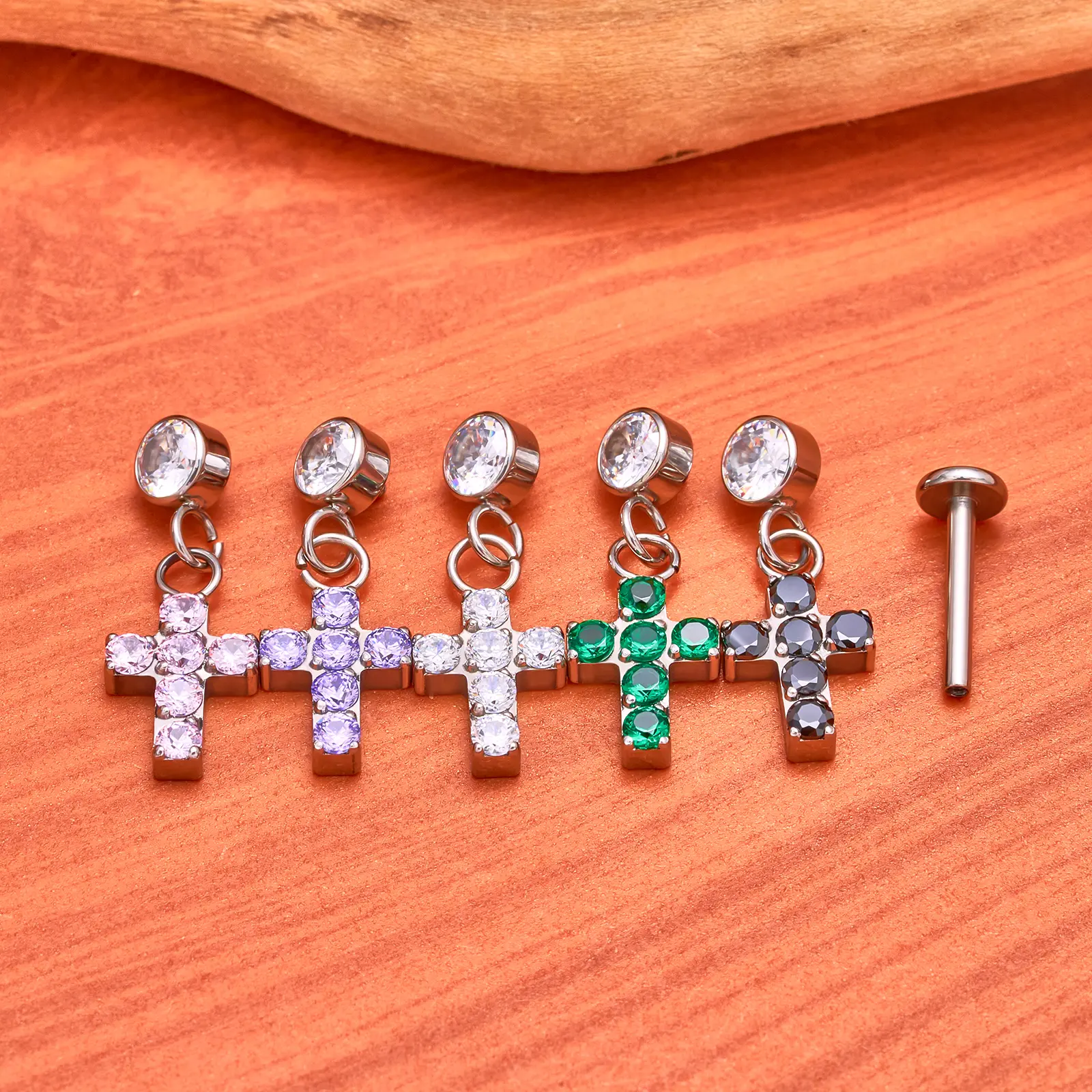 Titanium Cross Dangle Flat-Back Stud Earrings, Gothic Style Piercing Jewelry for Fashion Enthusiasts