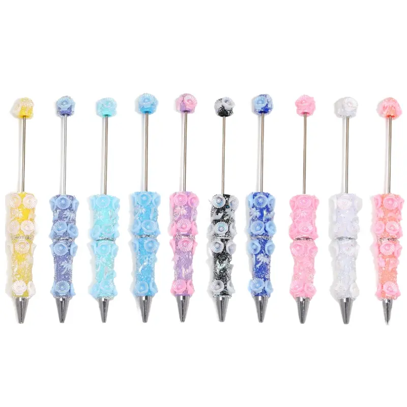 10 Pack Pearl Beaded Pen Set Shell Shaped 3D Ballpoint Pen DIY Writing Pen Luxury Pearl Bead Pen Perfect Gift for Girlfriend Valentine's Day Birthday Anniversary Office Supplies