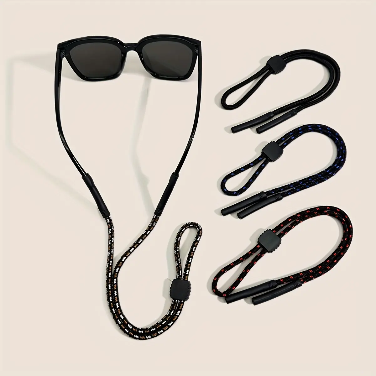 Adjustable Sports Eyewear Cord, 5mm Multi-Color Polypropylene Strap with Non-Slip Loop Sleeves for Outdoor Sport and Cycling, Looped Cords, Slip-Proof Grip, Non-Slip Loops