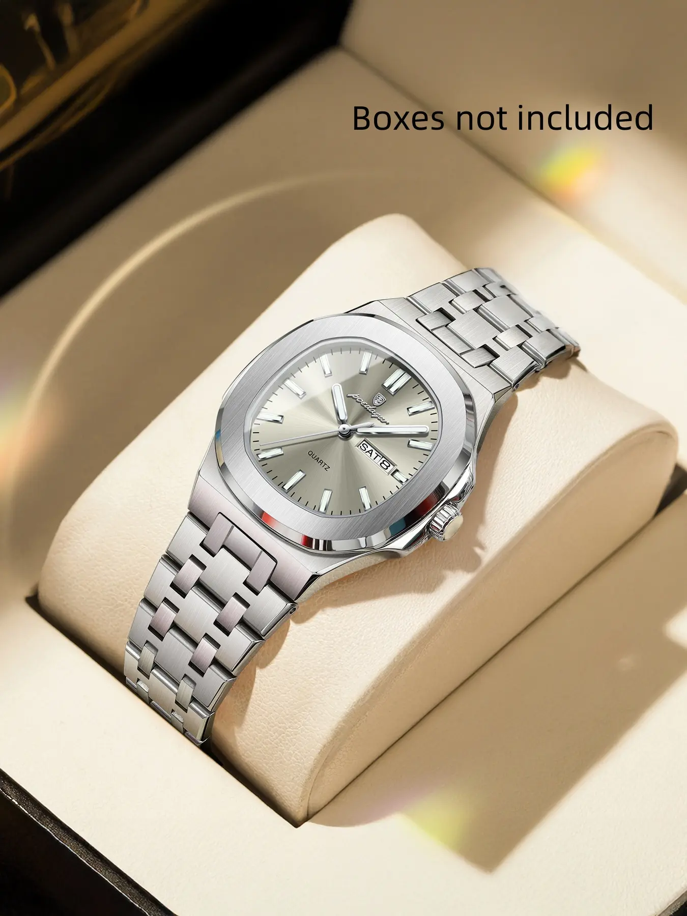 POEDAGAR Fashion and Leisure Women's Rectangular Night Light Date Week Waterproof Watch Stainless Steel Quartz Women's Watch as a Birthday Gift for Girlfriend Luminous Analog Watch