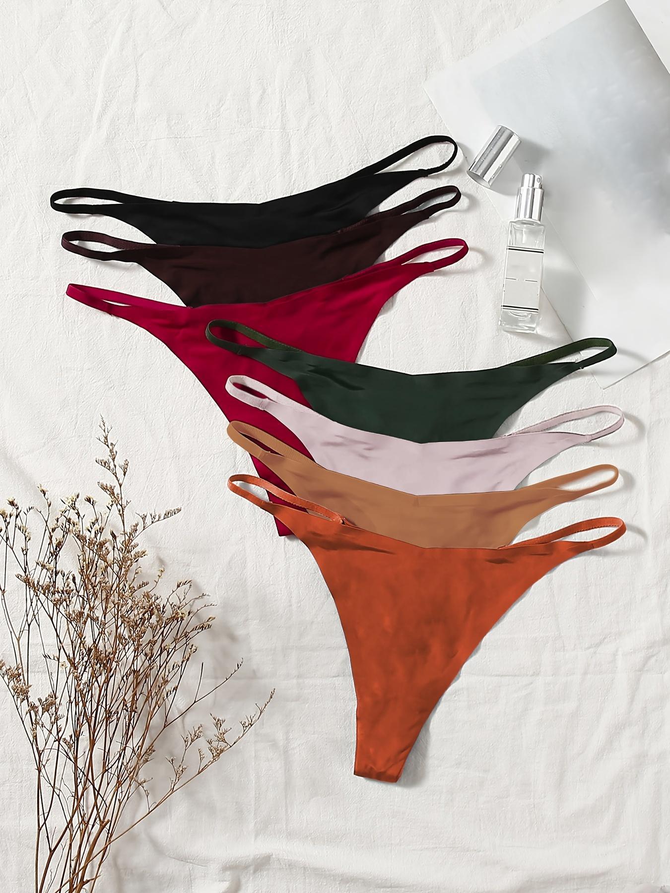 Women's Solid Seamless Thong Panties, 7/12 Counts Soft Comfy Breathable Drop Waist Knicker for Daily Wear, Women's Underwear for All Seasons