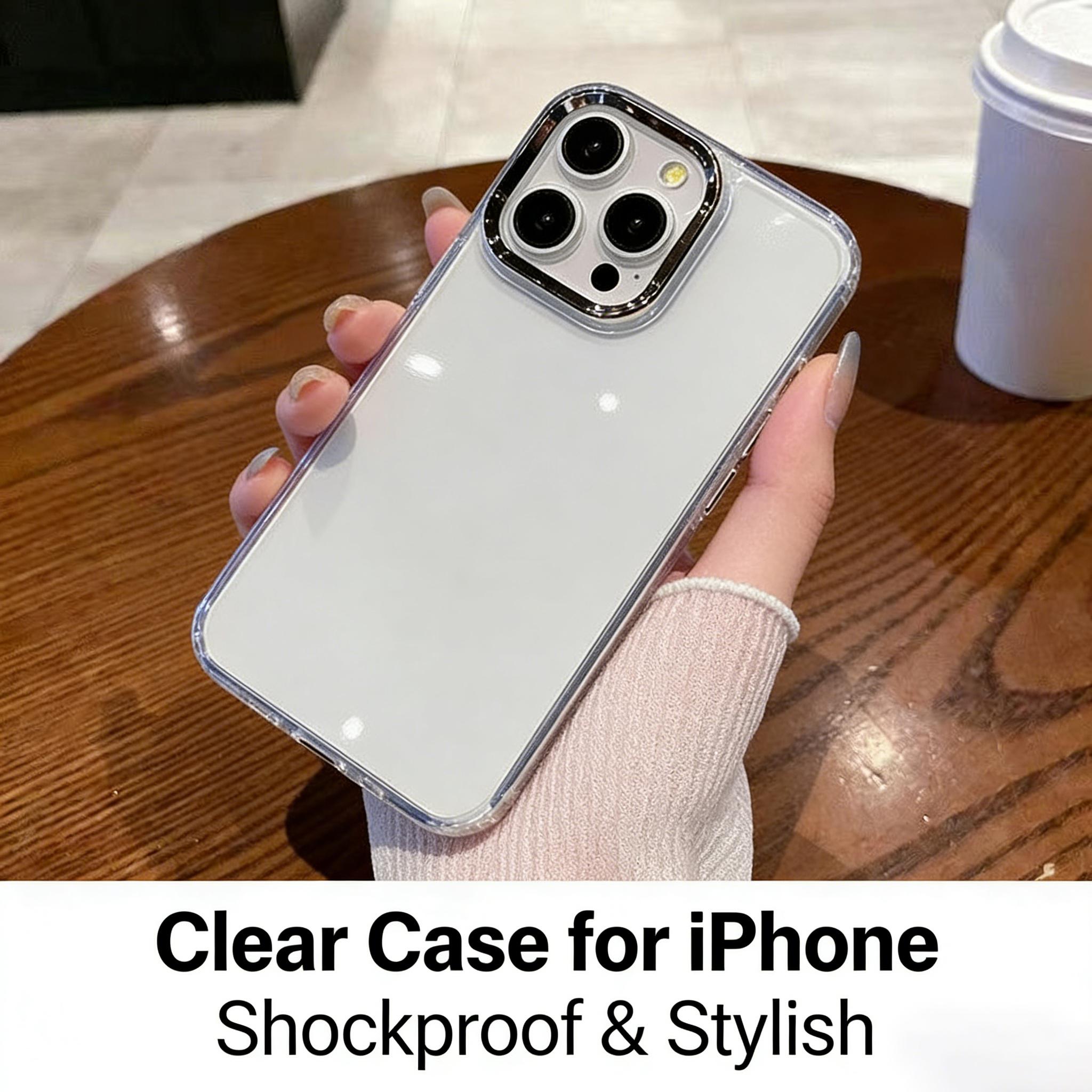 [Buy One Get One Free] Luxurious Transparent iPhone Case, Electroplated Metal Lens Frame, Shockproof TPU Corners, Full Body Protection, High Transparency Slim Soft Case, Suitable for 17 16 15 14 13 12 Pro ProMax Plus Air