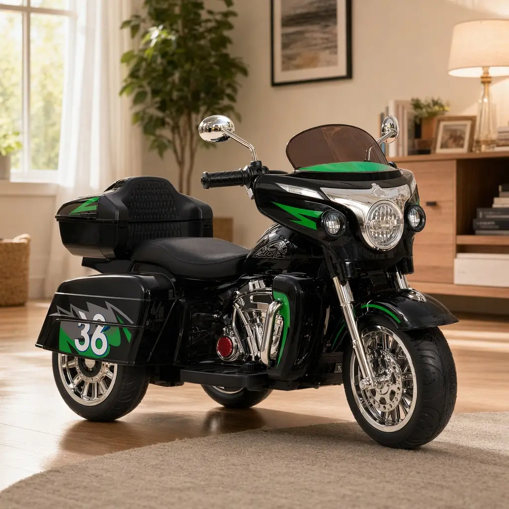 Kids Electric Motorcycle Toy 12V 2-Seat Ride-On with Key Start, Headlights, Storage Box, 3-Wheeled for Ages 3-6, Indoor/Outdoor, Birthday, 29.80 Lbs