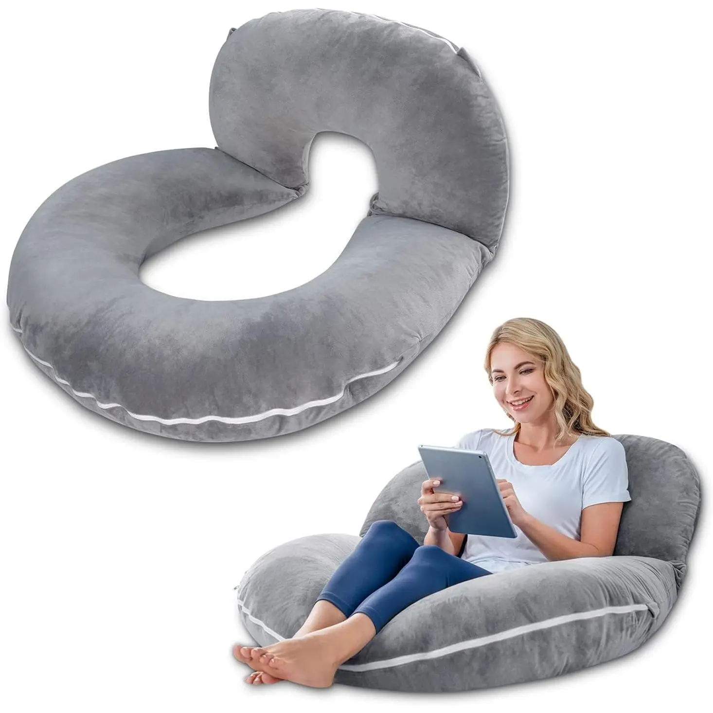 Reading Pillow,  Pillow for Sitting in Bed for Reading, Nurse & Relax, Reading Pillow for Adults, Moms & , Sit Up Pillow for Bed (Grey, 45in)