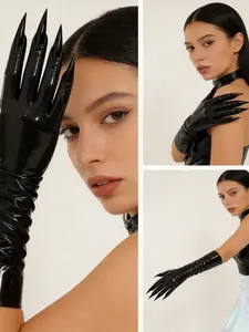 Latex Short Gloves with Nail Tips, Unisex Natural Rubber Handmade Gloves, Elegant Solid Color, Perfect for Costume Parties