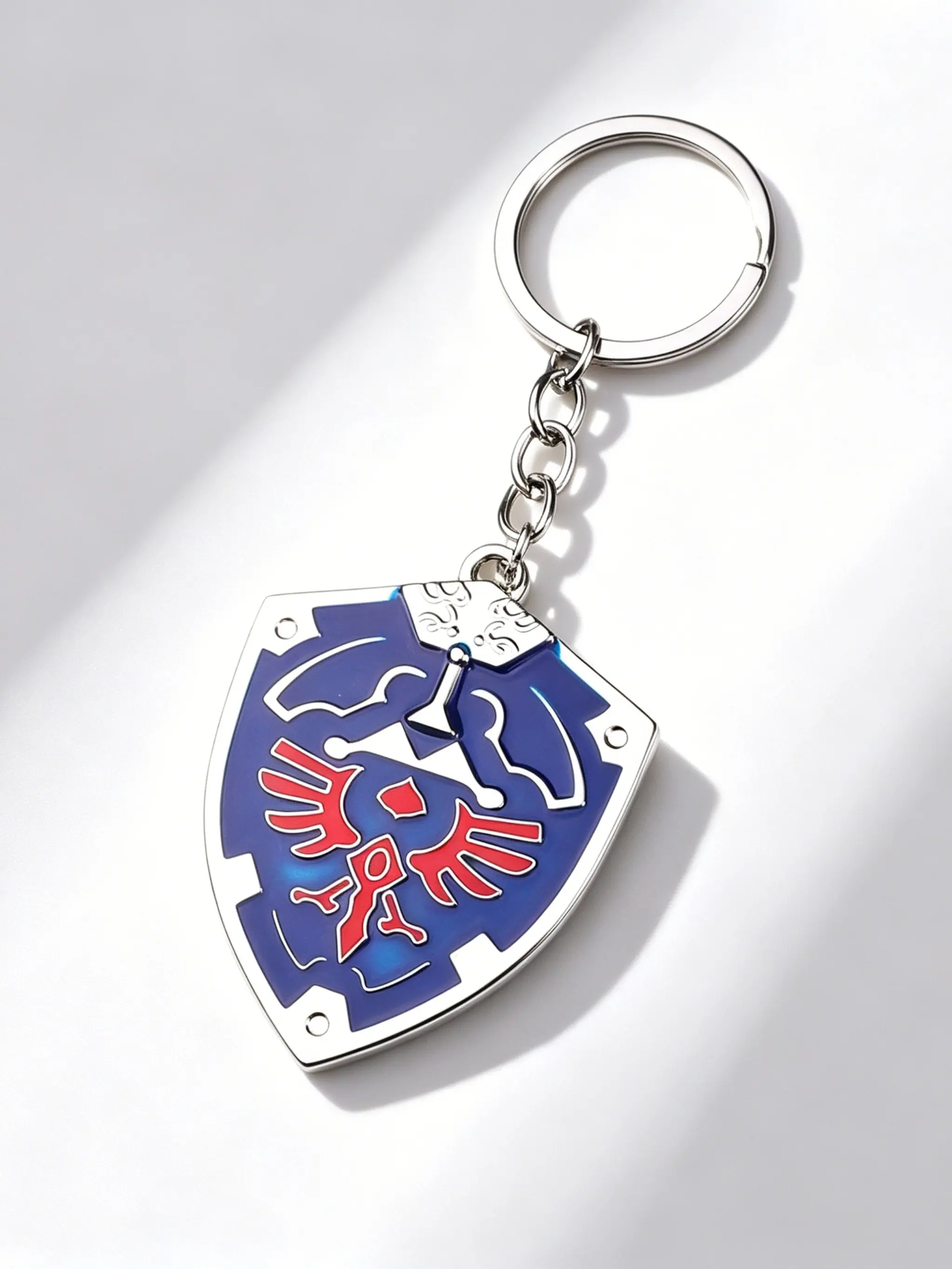 1Pc The Legend of Zelda Hylian Shield Keychain, Classic Fantasy Game Style, Multi-Color Enamel Metal Shield Pendant with Key Ring, Car & Backpack Ornament, Collectible Gift for Zelda Game Fans, Metal Keychains
