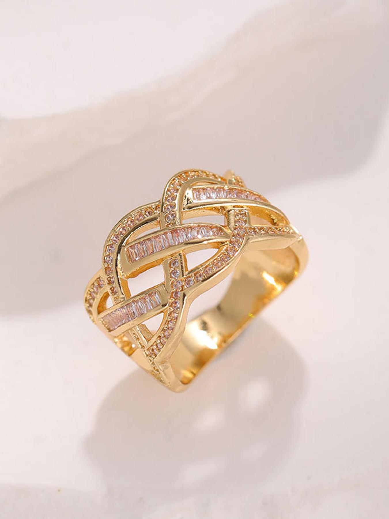 Fashion Designer Inlaid Zircon Decor Ring, Fashion Statement Double Layered Ring for Party, Daily Clothing Decor, Trendy All-match & Exquisite Jewelry for Birthday Gift