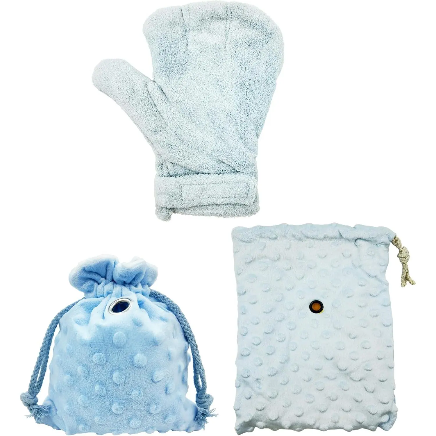 3 Pack Sugar Glider Tote Plush Sleeping Pouches and Anti Bite Calming Mitten, Warm Sleeping Bag Portable Drawstring Bonding Pouch  Glove for Small Pets (Blue)