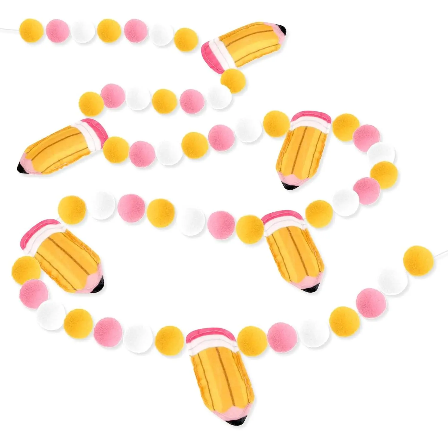 to School Decorations Felt Pompom Banner Pencil Pre-Assembled | 7.5 Ft  Banner Cute  Pencil Felt Ball Welcome  to School Garland for Classroom, Mantle, Wall, Party Supplies