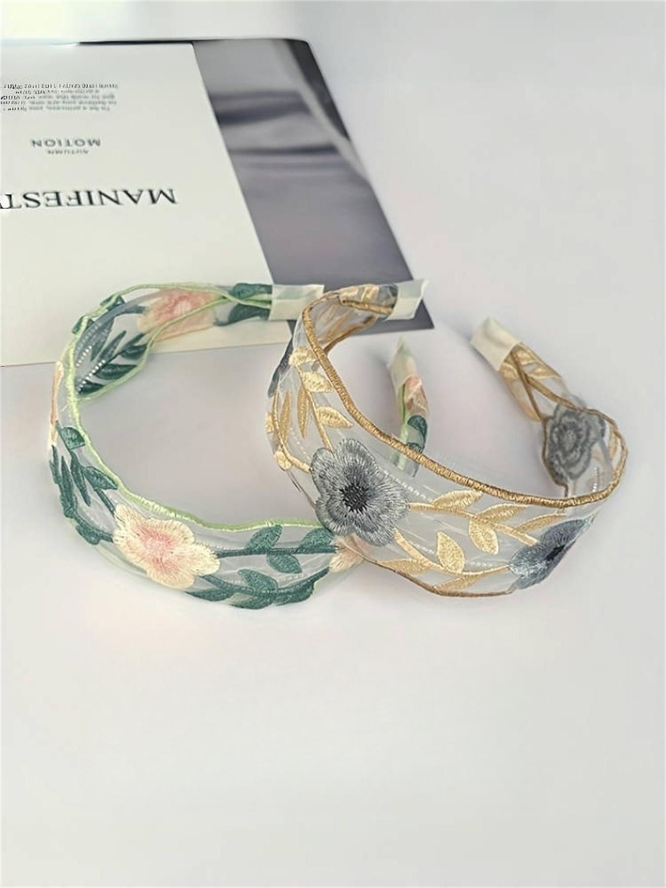 Elegant 3-Piece Floral Embroidered Wide Headband Set  display picture 3