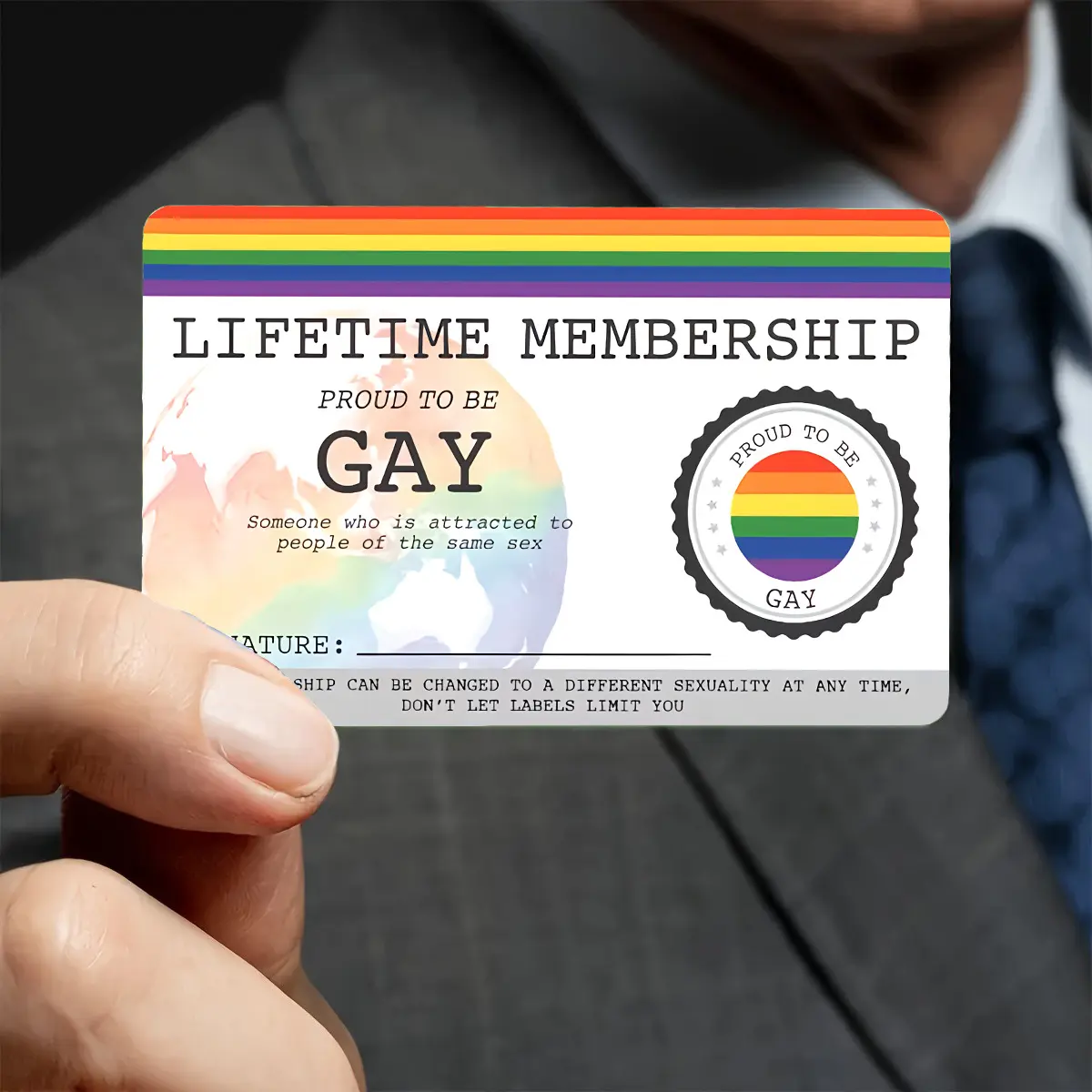 1pcs lifetime membership card of pride for comrades, decorated PVC card, Card Design, non-sticker, double-sided dreamy theme rainbow striped pattern, with a glossy surface, rectangular shape