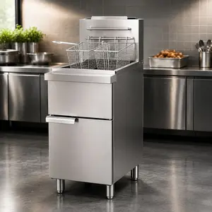 ARCH Commercial Deep Fryer - 3-Burner Propane Floor-Standing Stainless Steel, 40 lb Oil Capacity, 90,000 BTU Triple-Burner System, 200–400°F Adjustable, Dual Basket, Automatic 450°F Shutdown, Silver, for Deep Frying