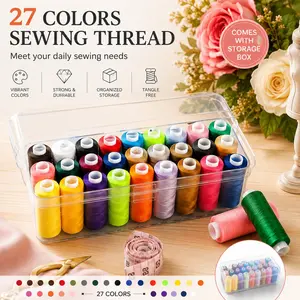 27 Color Sewing Machine Thread Set, 27 Rolls, 100% Polyester, Includes Transparent Storage Box, Ideal for Crafting and Sewing Projects