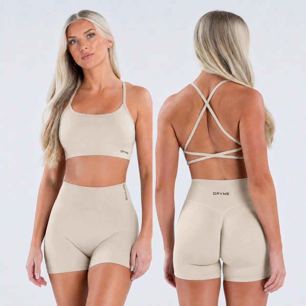 DFYNE Women's 2-Piece Yoga Gym Set, Crisscross Back Padded Sports Bra, High-Stretch Scrunch Peach Butt Lifting Shorts, Women's Clothes Fitness Activewear Outfit, 2 Piece Sets, Gym Matching Set, Fitness Outfits