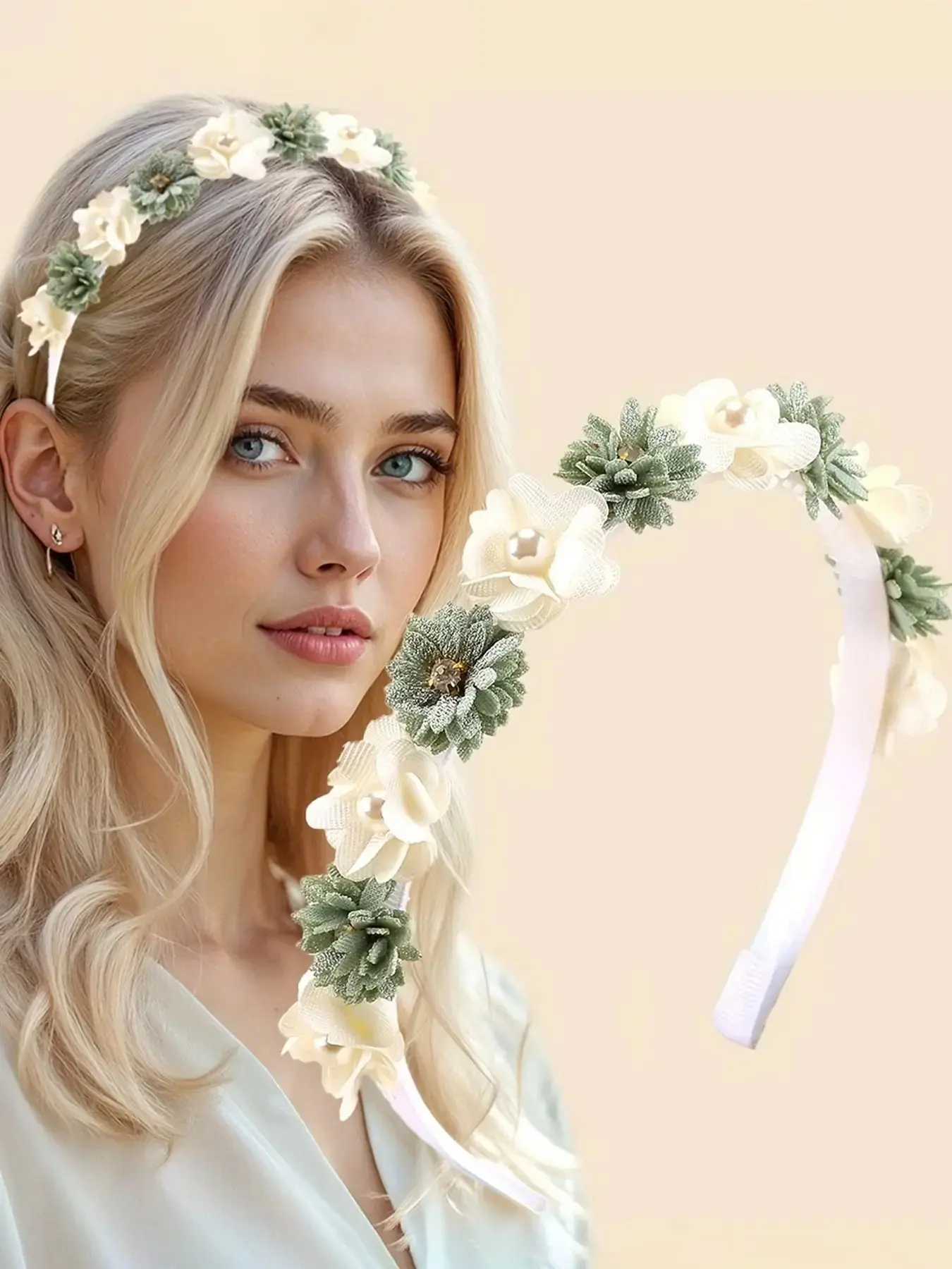 Floral Hair Bands with Faux Elegant Grosgrain Ribbon, Polyester Headbands for Travel, Flower Design Hair Hoops for Parties & Dress-Up