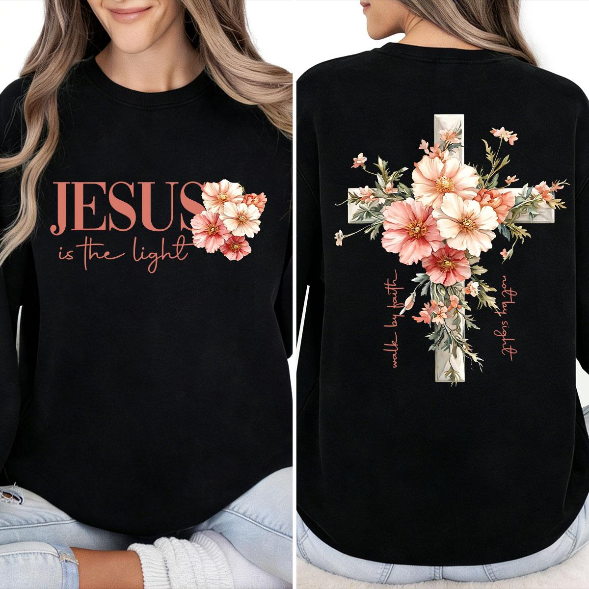 Faith Cross Christian T-Shirts With Beautiful Floral Cross Print Made In USA For Women For Men [ZinniaZip cotton t-shirt/sweatshirt/hoodie, soft and comfortable]