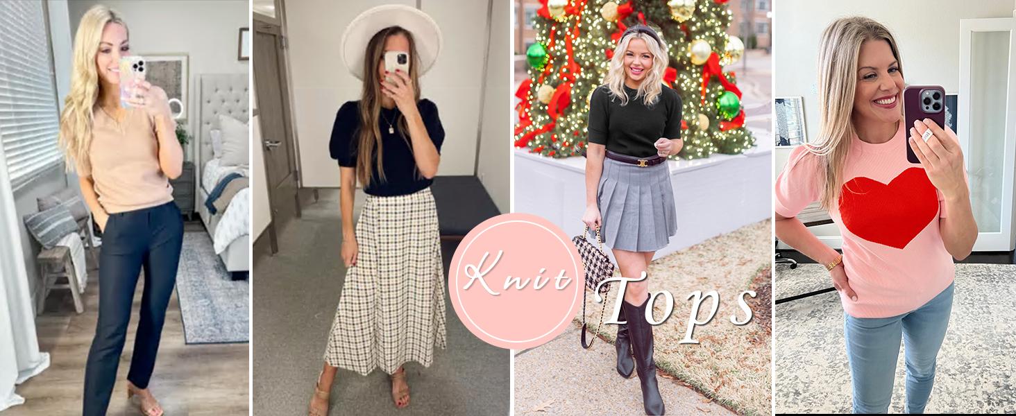 Saodimallsu Womens Puff Short Sleeve Sweater Casual Summer Crew Neck Pullover Tops Ribbed Knit Sweater Blouse SpringStatements