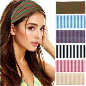 Striped Print Knotted Wide Headbands for Women, Fashionable Elastic Hair Wraps for Gym Yoga Running Sports