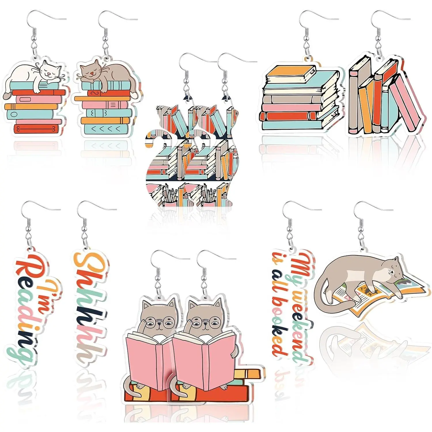 6 Pairs  Book Earrings for Women  Book Stack Earrings Teacher Accessories Funny  Earring for Book Lovers Librarian Teacher Appreciation Gifts  to School  Gifts