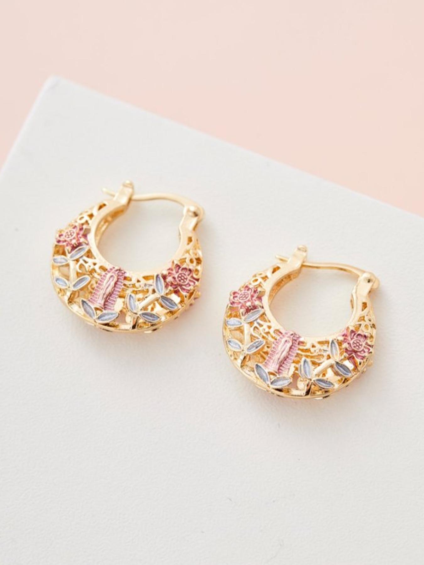 Vintage Flower Design Hollow Out Hoop Earrings, Fashionable Jewelry Accessories for Women, Trendy All-match & Exquisite Jewelry for Birthday Gift, Trendy Jewellery Accessories