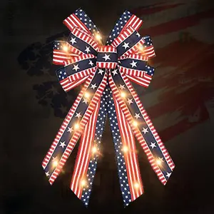 Large LED Patriotic Wreath Bows for Front Door, 4th of July Red Blue White Stars and Stripes Bows for Wreath American Flag Bows for Indoor Outdoor 4th of July Party Door Wall Fence Decorfidget toys