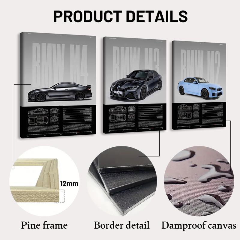 3-Piece Solid Wood Art Prints, Unframed Art Print, Bmw Series Performance Car Posters, Modern Wall Decor, Waterproof Home Decoration, Ideal Gift Set #TOP PICKS