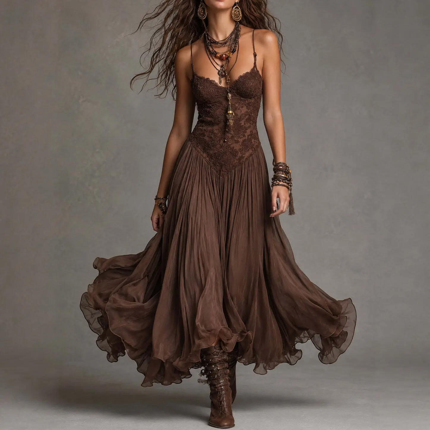 Women's Flowing Chiffon Maxi Dress - Sleeveless Look Slim-Fit Formal Wedding Guest Gown with Spaghetti Straps, Women's Clothes