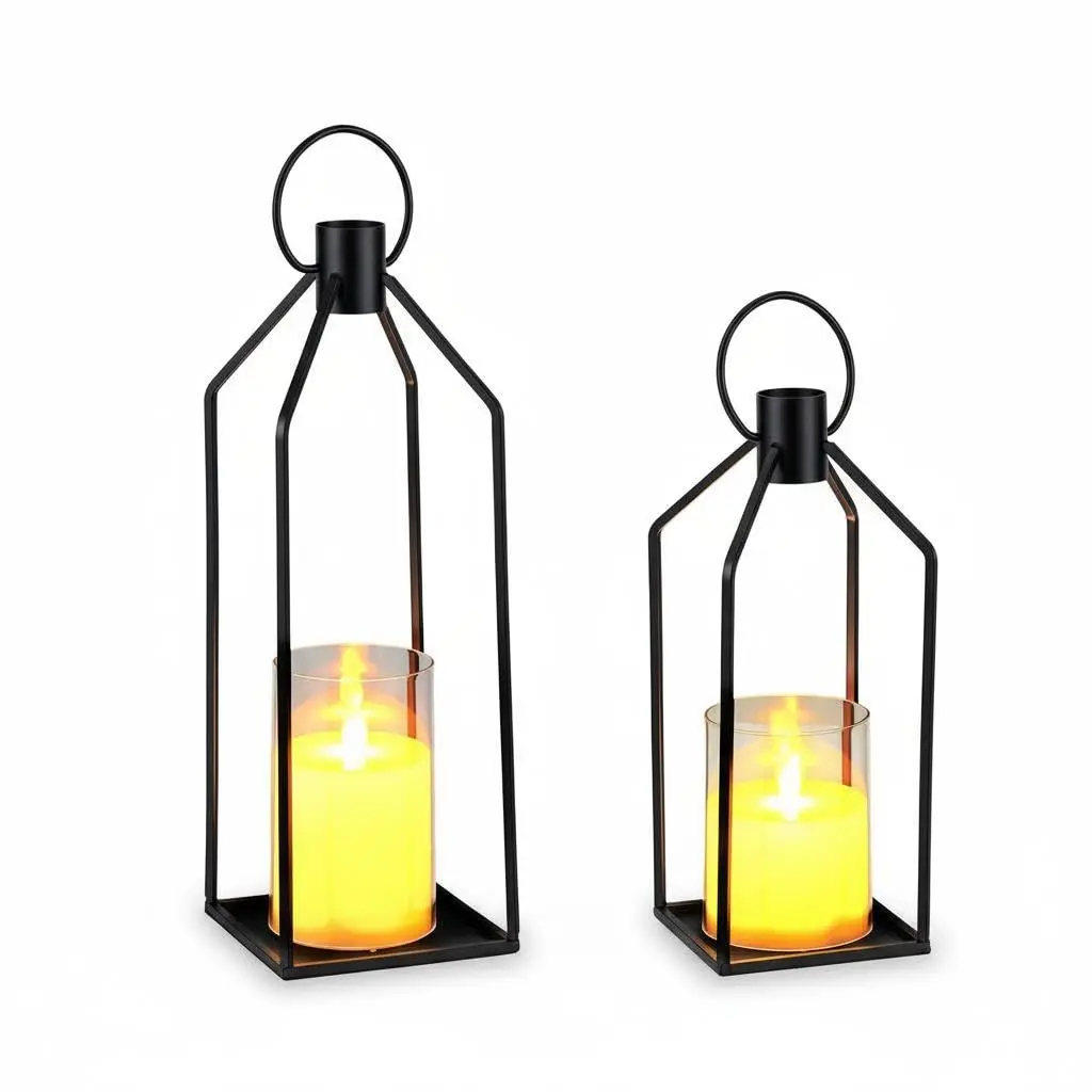GARVEE 2-Piece LED Lantern Set with Remote Control, Metal and Acrylic Modern Decorative Lanterns Featuring Battery-Operated LED Candles for Living Room, Garden, and Table Decoration