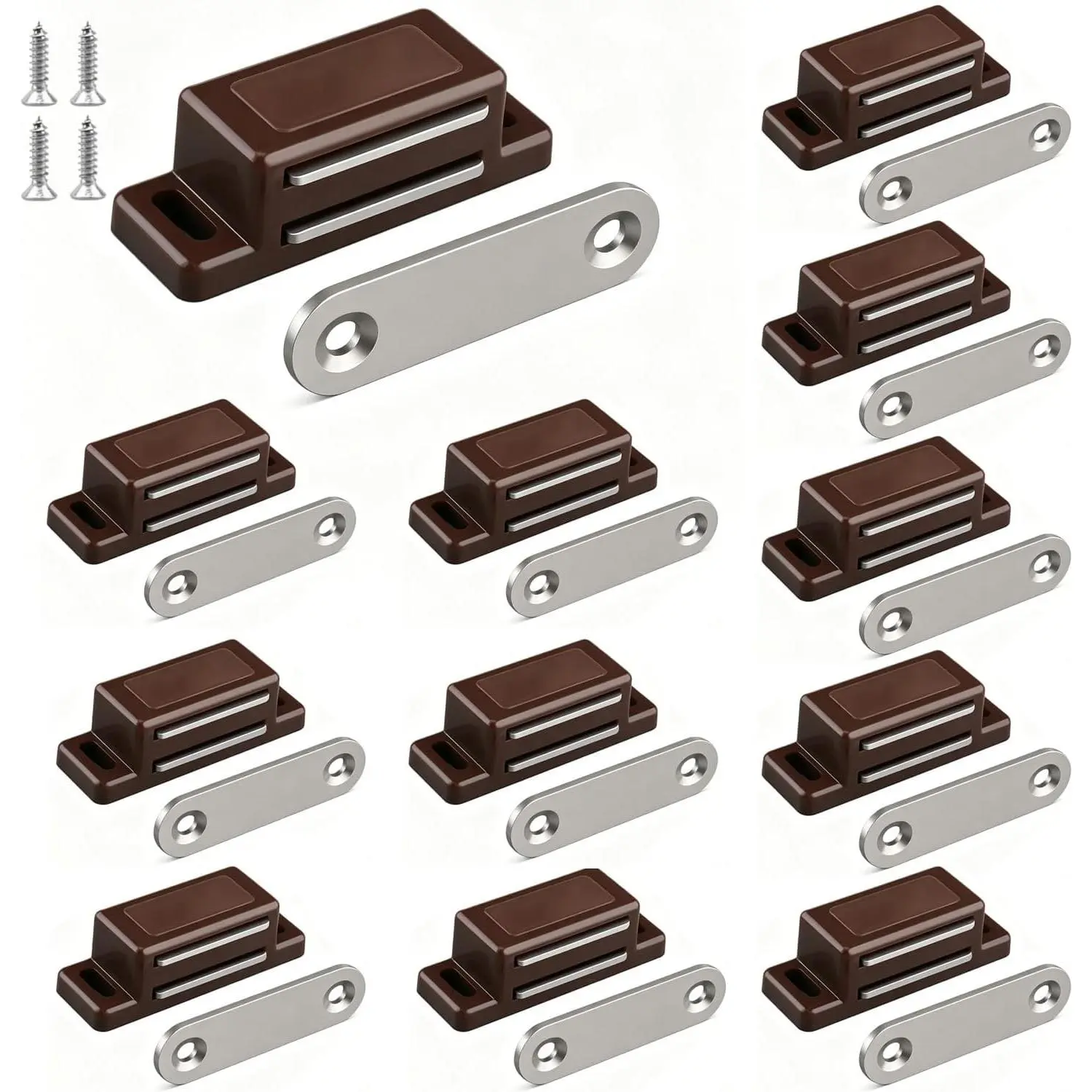 QEDT Cabinet Latch - 12 Pack Brown Cabinet Door Magnets Catch for Closure Cupboards Drawers and Shutters
