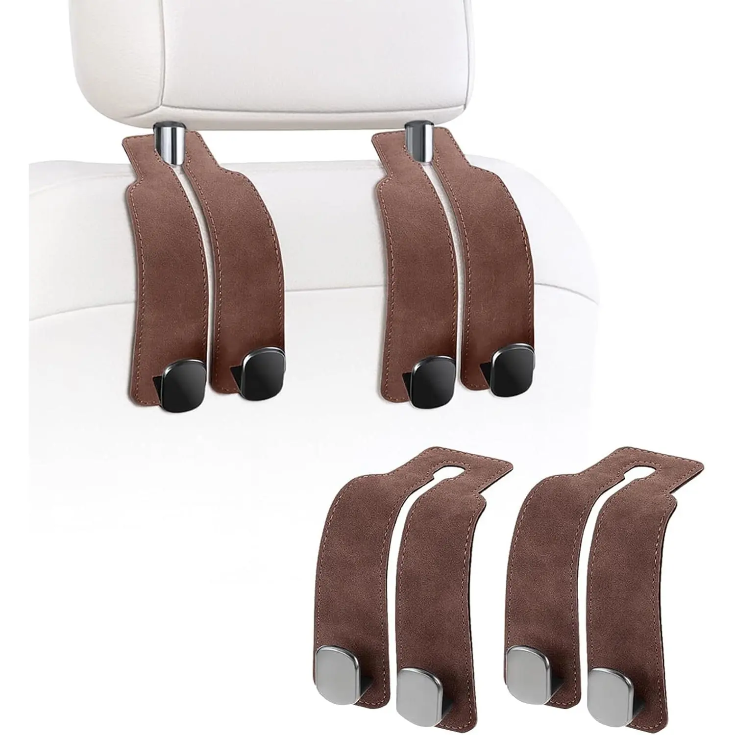 Headrest Hooks for , Purse Hook for ,  Leather  Hook  Seat Hooks, Double Hook Seat  Storage Organizer for Purses, Bags, SUV, , , 2 Pack, Black