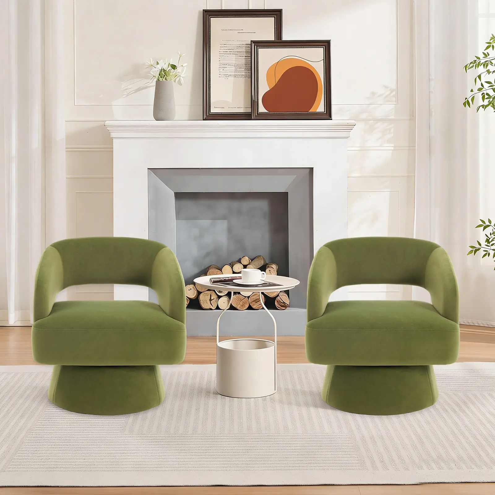Modern Swivel Barrel Accent Chair – 360° Rotating Round Lounge Chair with Fuzzy Soft Upholstery, Hollowed-Out Back, Cone Swivel Base – Perfect for Living Room, Bedroom, Office – Soft | Beige