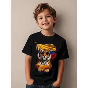 Colombia Tiger Colombian Flag Pride Patriotic Men Women Kids Funny Awesome Graphic Kid T-Shirt Fashion Kid T Shirts Trendy Cool Tops Tees for Kid